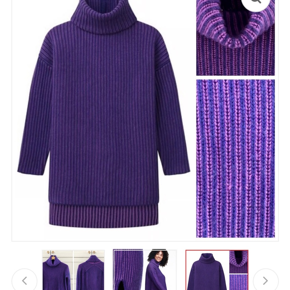 NAADAM Purple Cowl Turtleneck Sweater Ribbed Knit